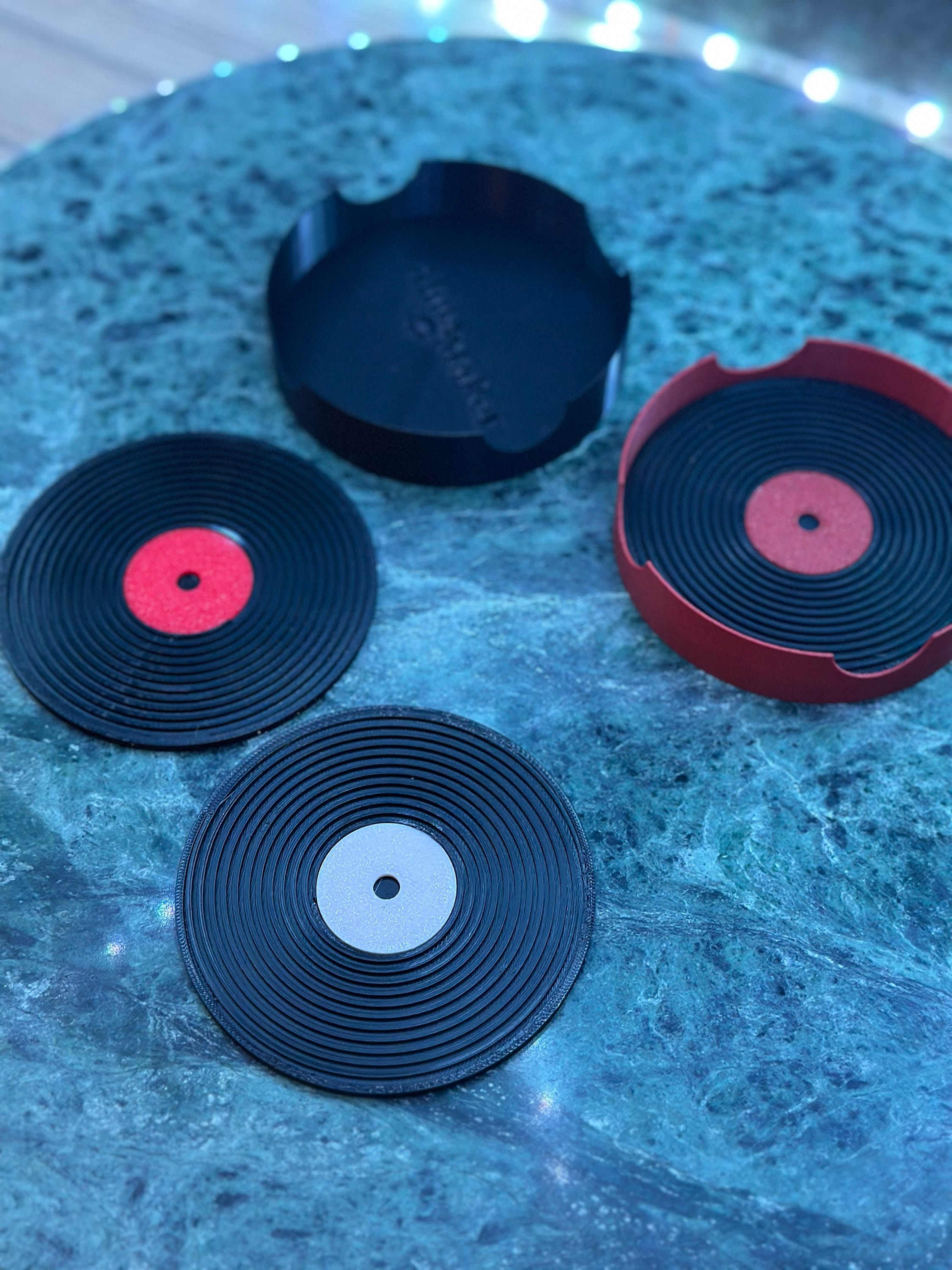 Vinyl Record Coasters Set of 4 + holder