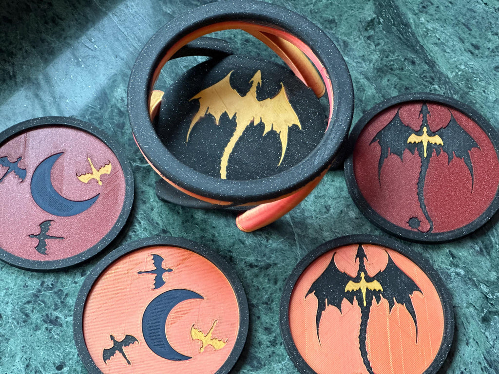 Fourth Wing Dragon Coaster Set + Holder